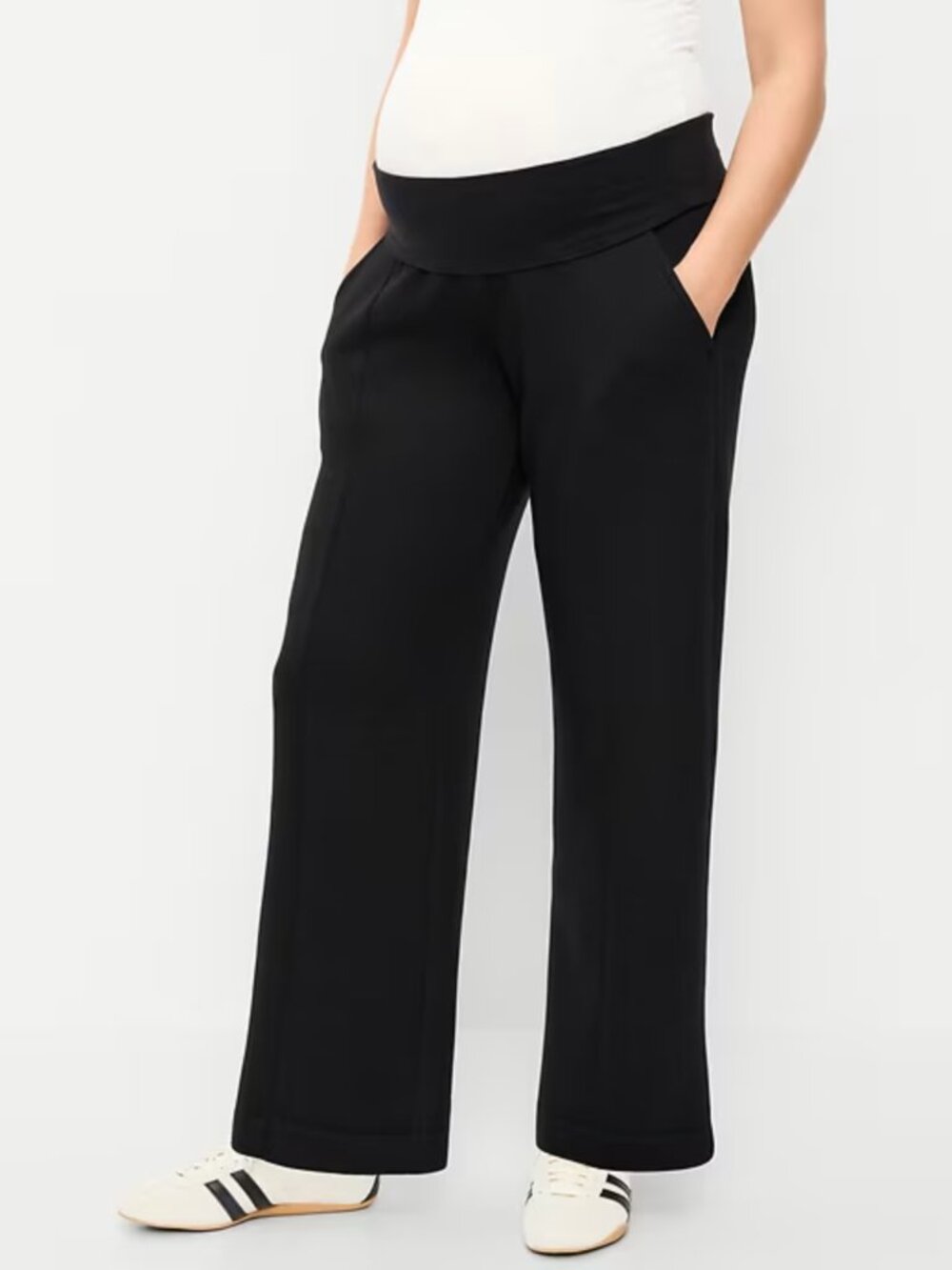 Old Navy Maternity Bounce Fleece Rollover-Waist Wide-Leg Pants - Black, L